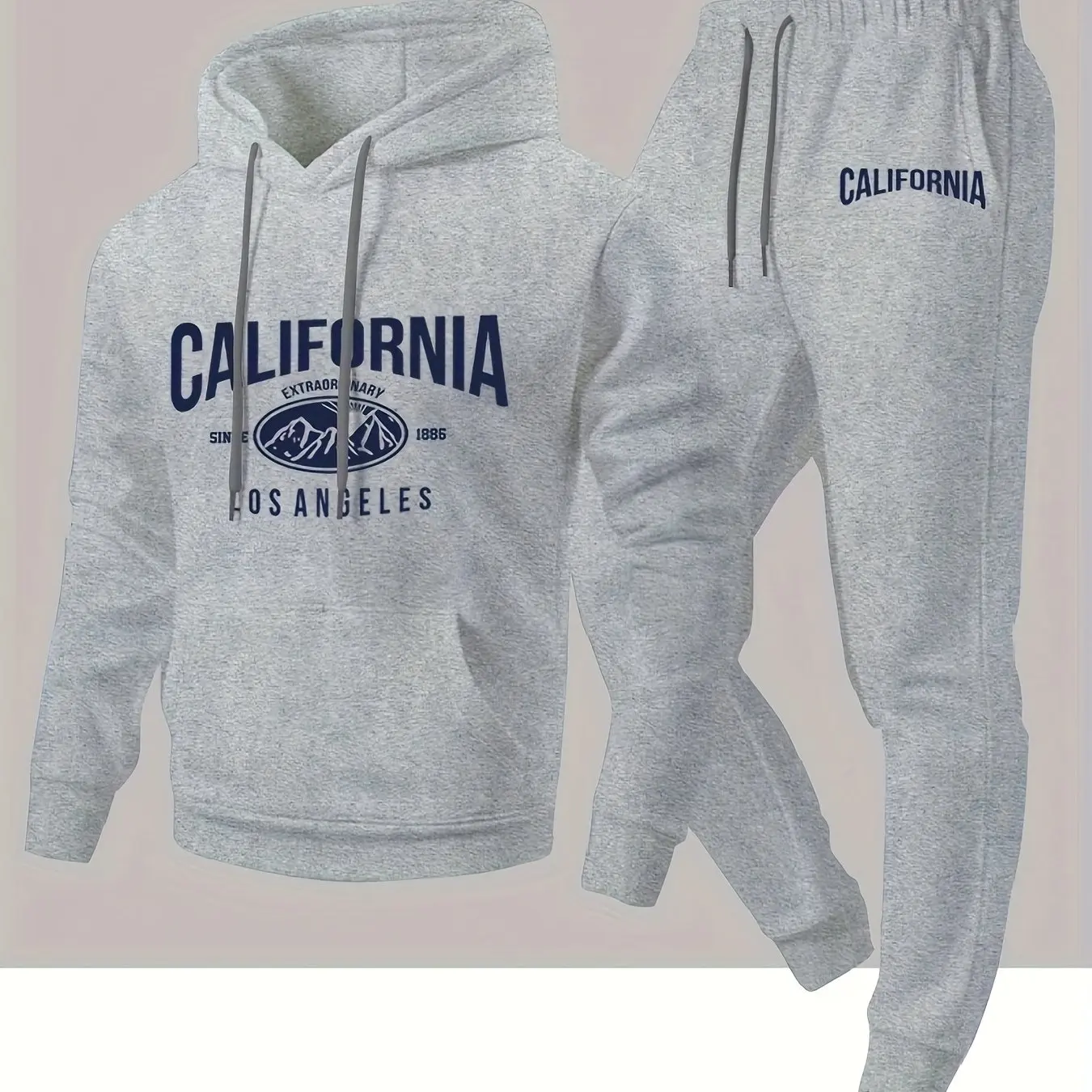 Men's Sports Tracksuit, Hoodie & Cuffed Sweatpants, Casual Trendy Printed 2‑Piece Outfit