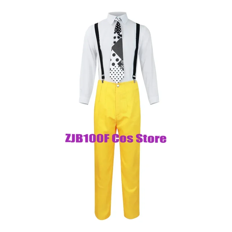 Carrey Cosplay Uniform Anime Kostuums Gele Loopgraaf Hoed Pak Halloween Carnaval Feest Jim Clown Outfits Masker Voor Mannen