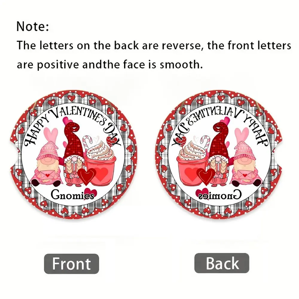 2pcs Valentine'S Day Acrylic Coasters, Waterproof Heat-Insulated Car Cup Mats, Pink Gnome Design, Durable, Scratch-Resistant view 6