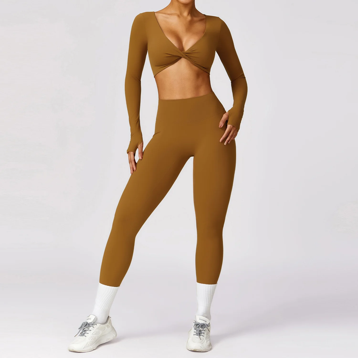 Women Yoga Set 2PCS Workout Tracksuit Sportswear Gym Clothing Fitness Long Sleeve Crop Top High Waist Leggings Sports Suits