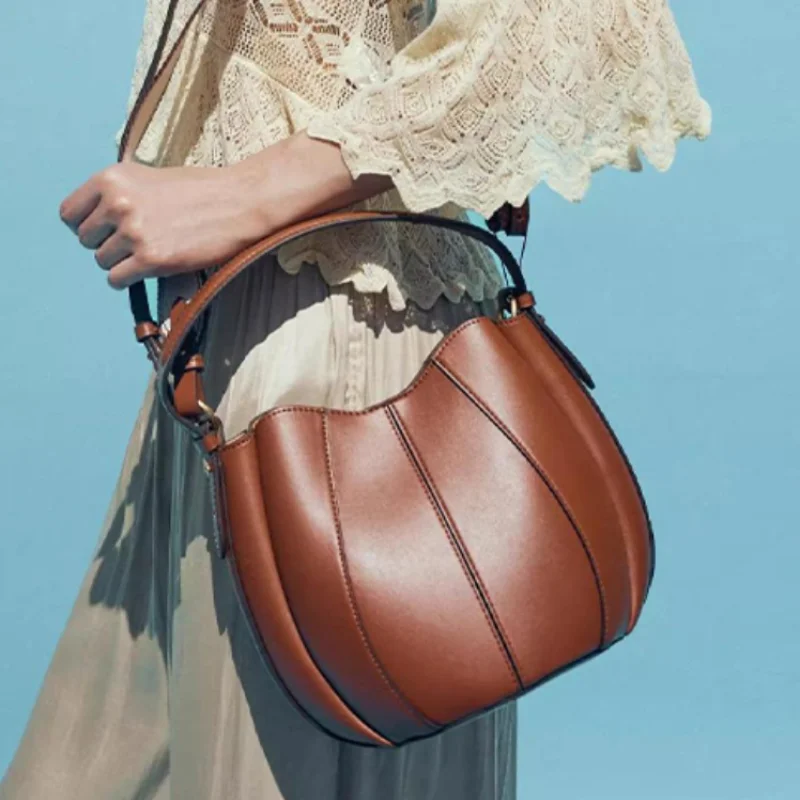 

Luxury Deformed Bucket Bag Drawstring Crossbody Bag Leather Solid Color High-end Handbag Remove Pocket Casual Business Women Bag