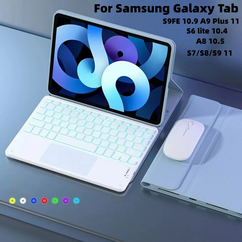 

Backlight Keyboard Case for Samsung Galaxy Tab S6 Lite 10.4 A9 Plus S9FE 11 2023 Tablet Cover Funda S9 S8 S7 Plus S9FE+12.4 A8