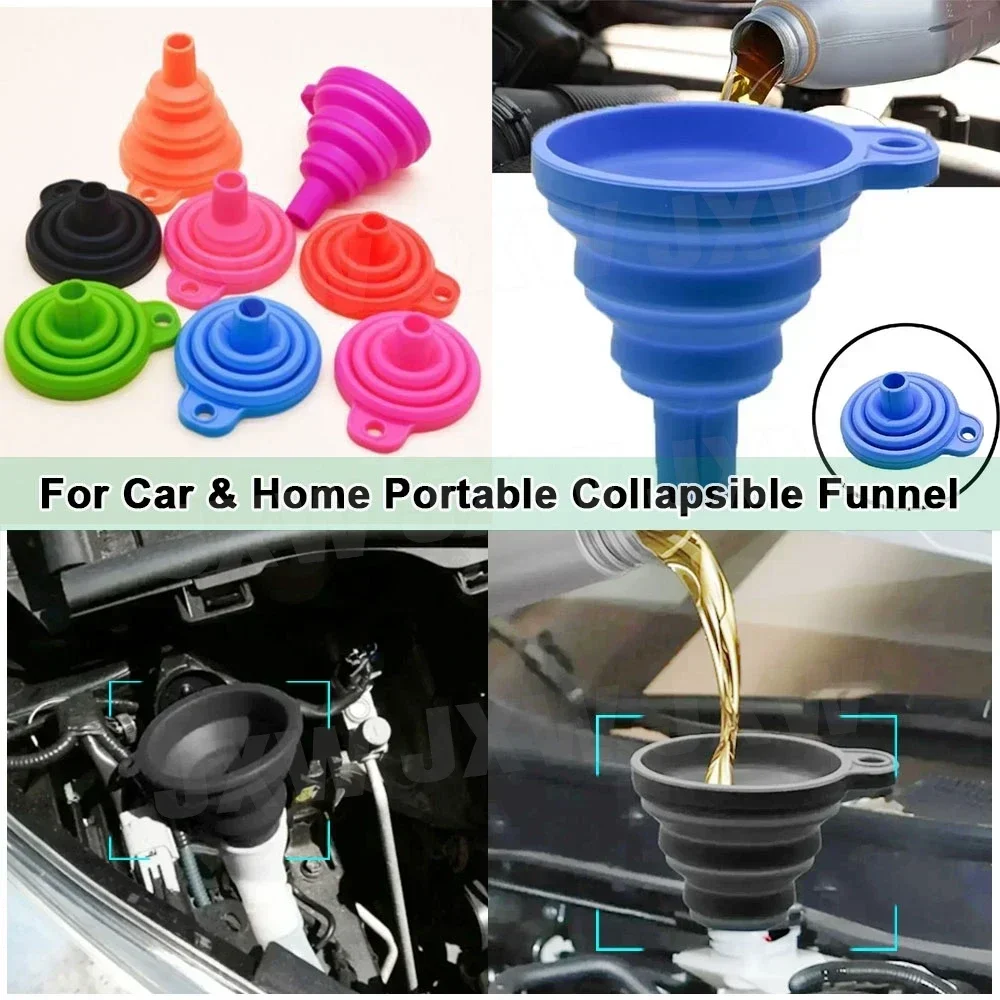 1/4pcs Car Engine Funnel Silicone Liquid Funnel Washer Fluid Change Foldable Portable Auto Engine Oil Petrol Change Funnels
