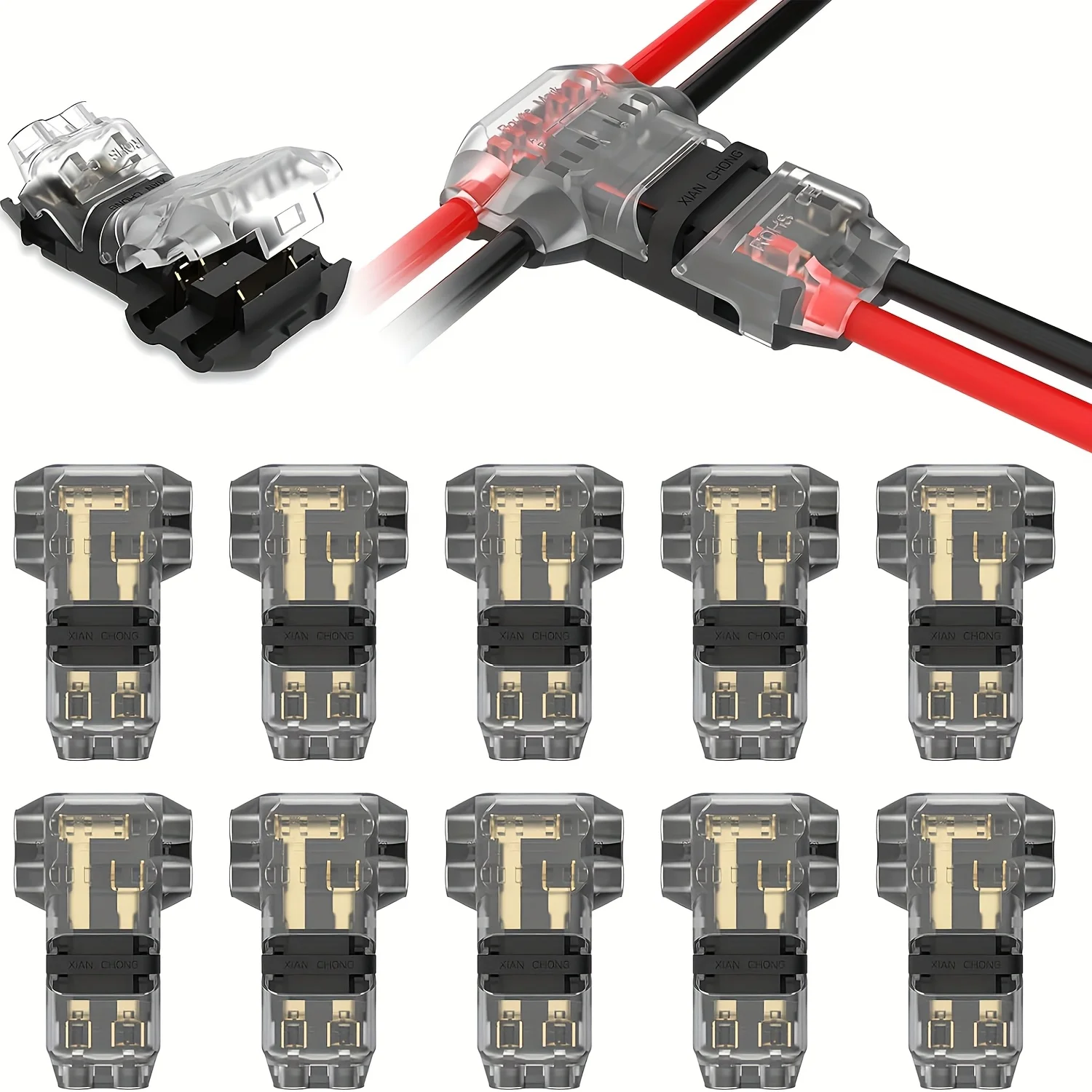 T-Type 1-Pin Laagspanningsdraadconnector soldeervrij zonder strippen snelle verbinding universeel mini-terminal tweerichtingsklem gemakkelijk te gebruiken ideaal voor snelle elektrische aansluitingen