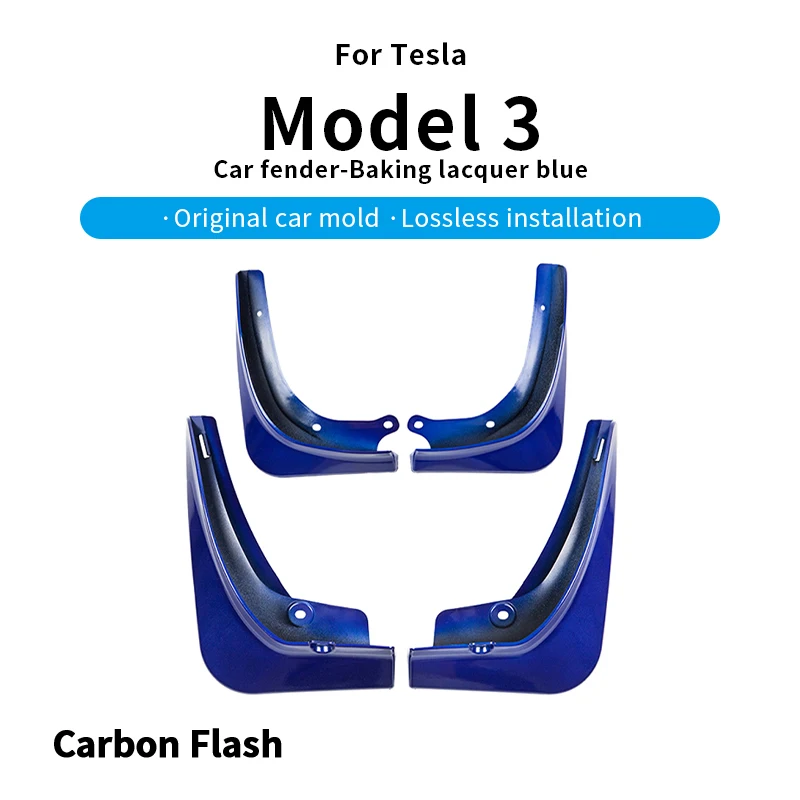 Suitable for Tesla 2021–2023 Model 3 – Carbon Flash Blue Front & Rear Mudflaps, Splash Protectors.