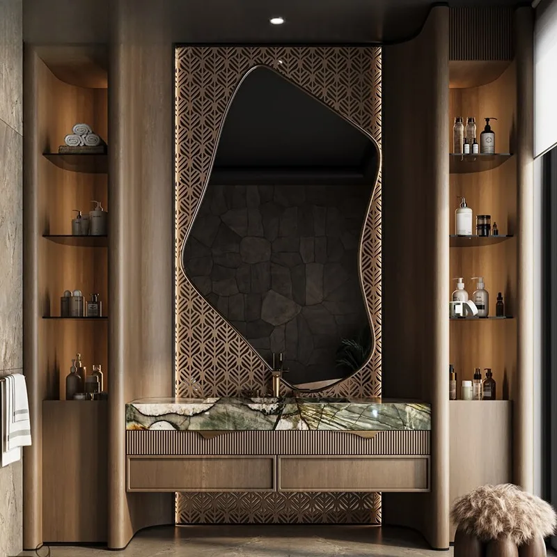 Antique Wood  European Design Water Resistant Lacquer Bathroom Vanity Cabinet with Mirror & Countertop Imported China
