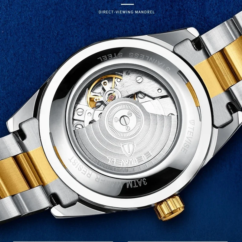 TEVISE 001 Brand Business Men's Automatic Mechanical Watch Stainless Steel Strap Stopwatch Waterproof Fashion Watches for Man