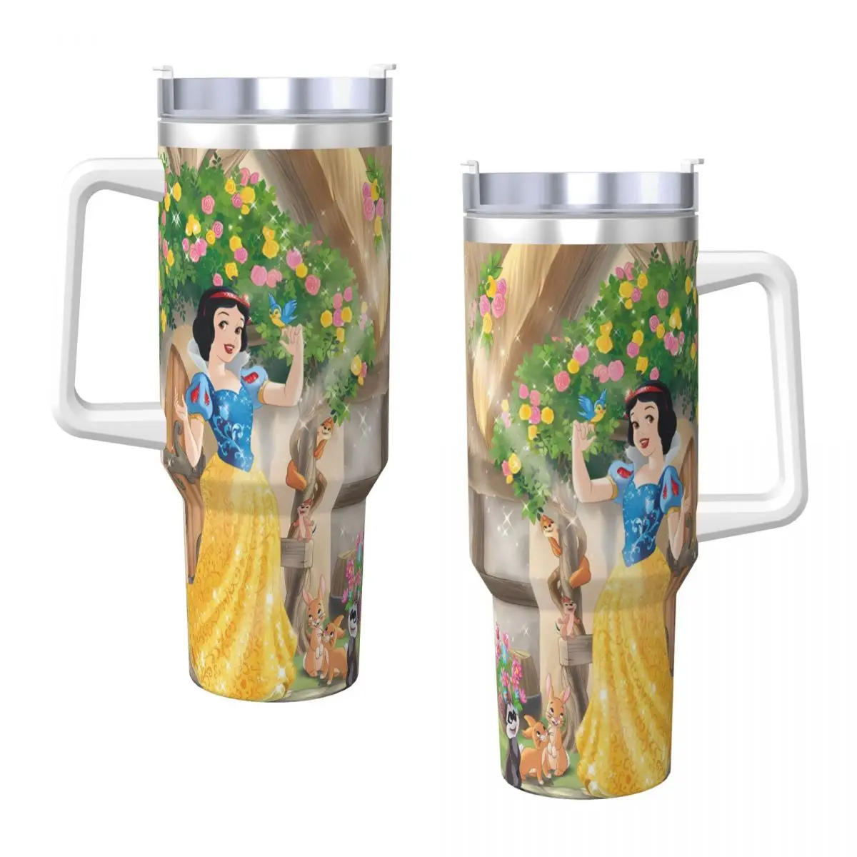 Snow White Princess Tumbler Hot Drinks Water Bottle Portable Stainless Steel Thermal Mug Custom Beach Car Mugs