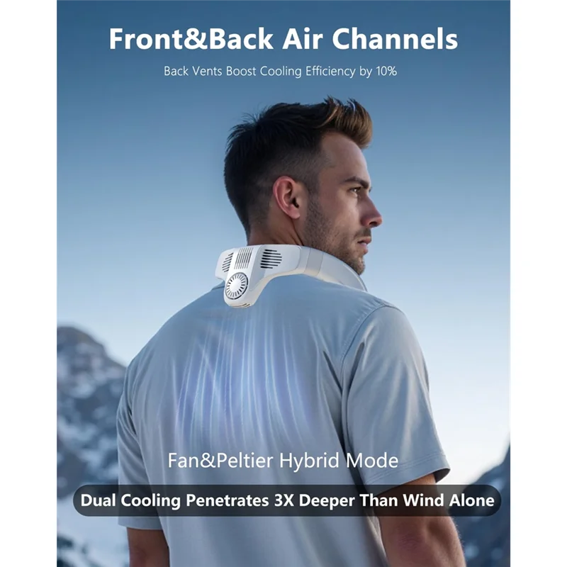 Ventola da collo con piastra di raffreddamento, ventole per condizionatore d'aria 2 in 1, funzionamento a batteria da 5200 mAh, per viaggi all'aperto/interni