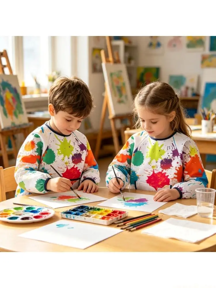 Kids Drawing Smock Set with Long Sleeve Coverage, Apron and Sleeve Covers, Easy-Clean Finish for Craft Periods