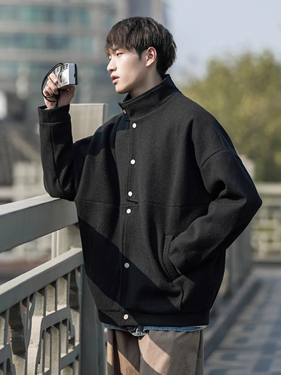 

Ретро-японское утепленное шерстяное пальто для мужчин: модная молодежная теплая верхняя одежда для осени и зимы