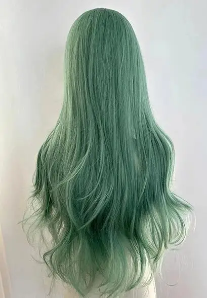 Grass green wavy synthetic wig