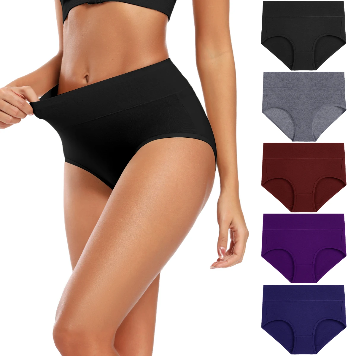 Women's High Waist Cotton Stretch Briefs Tummy Control Double Crotch Postpartum C-Section No Show Breathable No Pilling