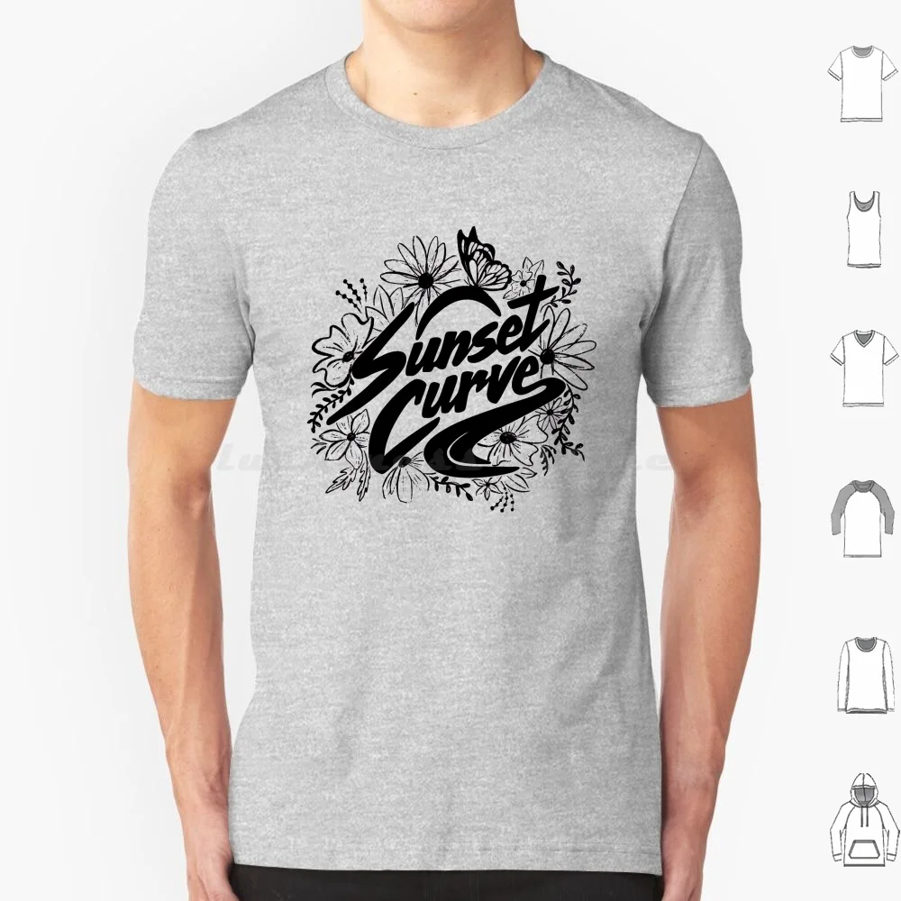 Camiseta Floral negra con curva de puesta de sol, camiseta fresca de algodón 6xl, curva de puesta de sol, Charlie Gillespie Owen Joyner Jeremy Shada Jadah Marie