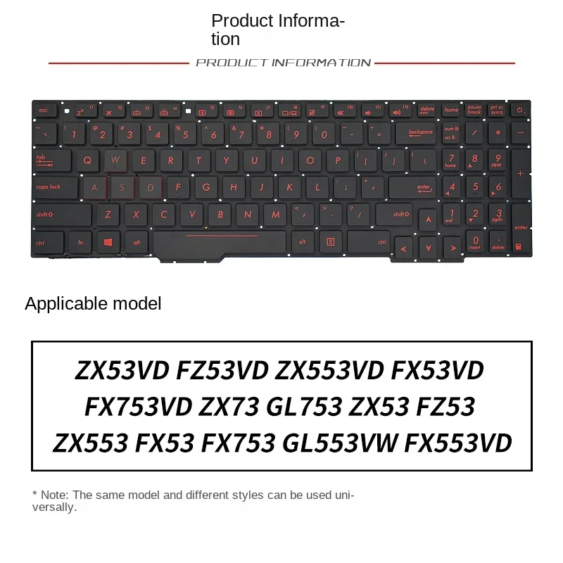 replace suit for ASUS  ZX53VD FZ53VD ZX553VD FX53VD FX753VD ZX73 GL753 Laptop keyboard With backlight