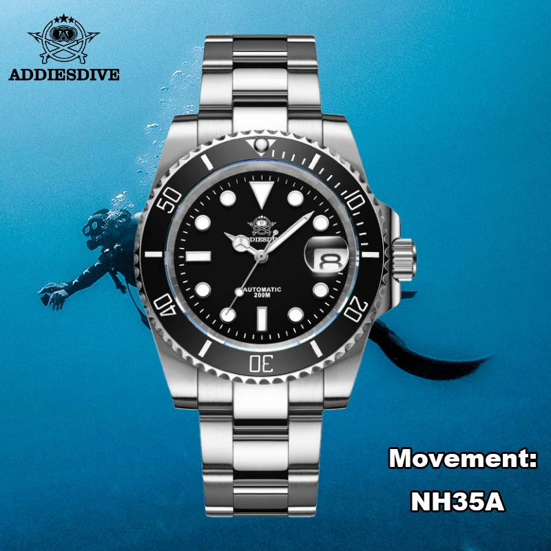 

ADDIESDIVE NH35A Movement Automatic Watch Sapphire Crystal Mechanical Wristwatch 200m Diving Luminous Watches Reloj Hombre