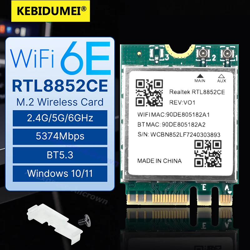 

WiFi 6E 5400Mbps BT5.3 Signal Wifi Receiver RTL8852CE AX5400 Bluetooth5.3 TriBand 2.4G/5G/6Ghz M.2 Wireless Adapter for Laptop