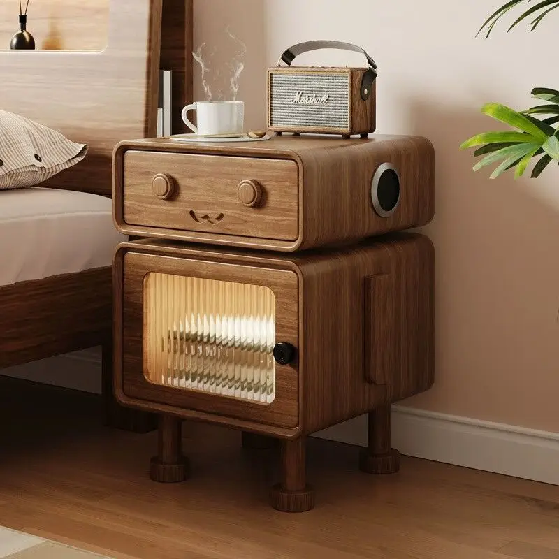 All solid wood bedside tables, simple modern lockers, bedroom creative robots, side cabinets, household bedside cabinets
