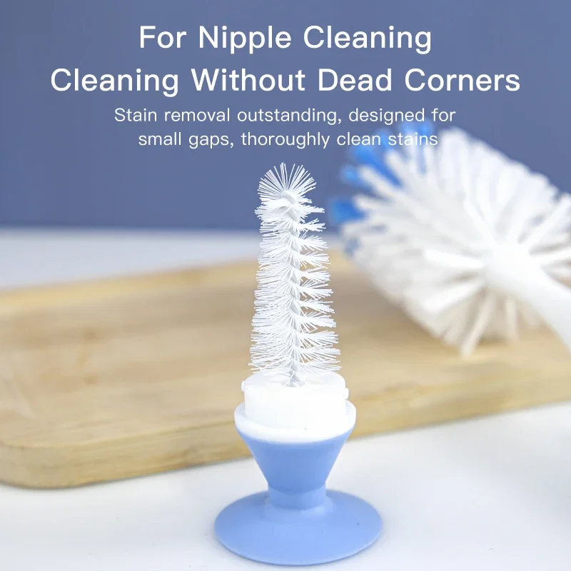 2 in 1 Nylon Baby Bottle Brushes with Sucker Stand Type Cup Cleaning Brush Nylon Baby Feeding Bottle Clean Tools