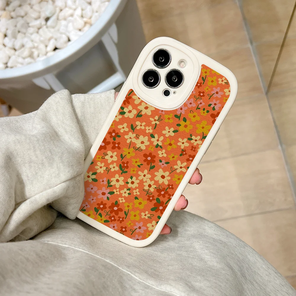 Coral Floral Pattern Phone Case For IPhone 11 12 13 14 15 Plus Pro Max PU Leather Silicon Soft Cover