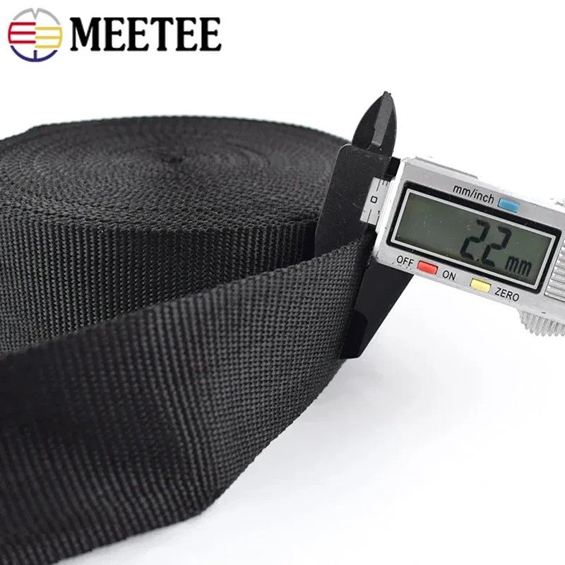 5/10/20M Meetee 20-50mm Nylon Webbing Tape Balck 2mm Thick Backpack Strap Ribbon Safety Belt Sling Sewing Trimming BandAccessory