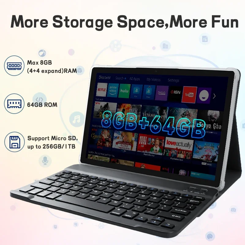 تابلت 2025 Android 15 بسعر منخفض، أقراص 10.1 بوصة مع وحدة معالجة مركزية ثماني النواة، وذاكرة وصول عشوائي 8 جيجابايت وذاكرة قراءة فقط 64 جيجابايت وسعة 1 تيرابايت، وبطارية 5000 مللي أمبير في الساعة وكاميرا مزدوجة