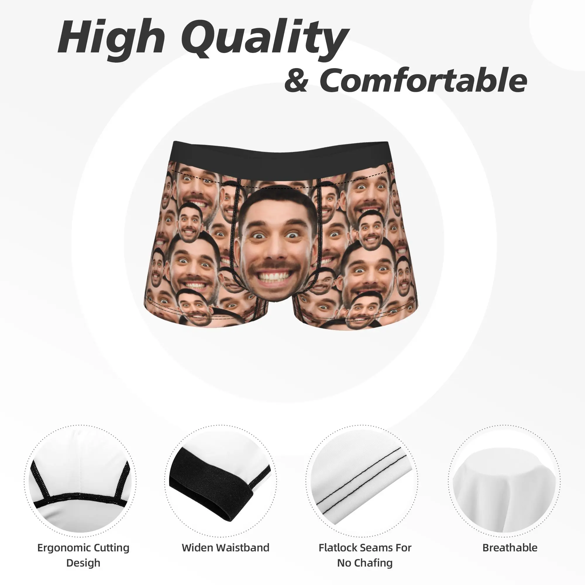 Custom Photo Underwear  Men's Underpants Design Breathable Trunk Trenky Shorts Briefs Big Size image 5