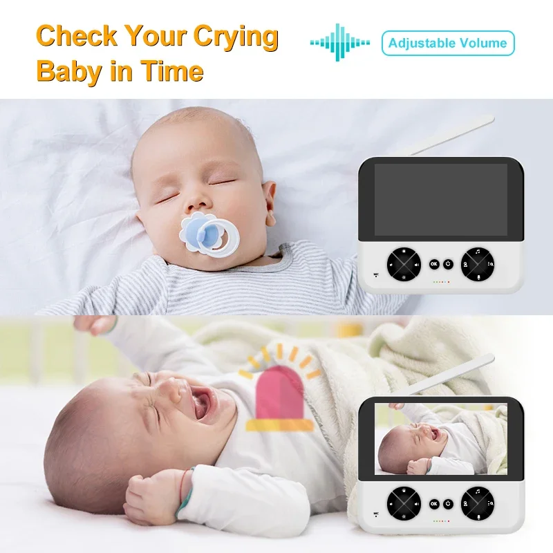 Babyphone mit 4,3-Zoll-HD-Bildschirm, kabellosem Zwei-Wege-Audio, Schlaflieder-Nachtsicht, 300 m Reichweite, Erinnerung an die Ernährung, drehbare Kamera