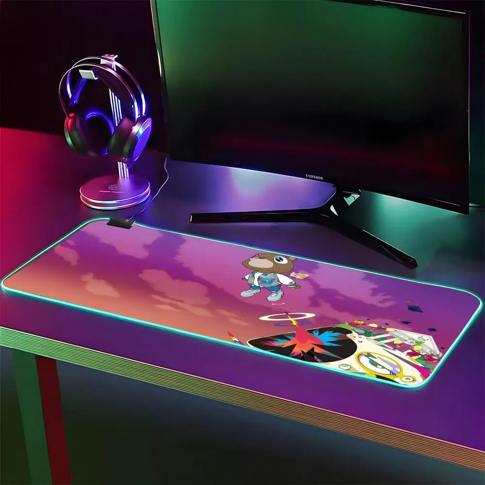 Rapper K-Kanye W-West Mouse Pad RGB Gaming Mouse Pad Desk Mat HD Gamer Large LED Light XXL MousePads