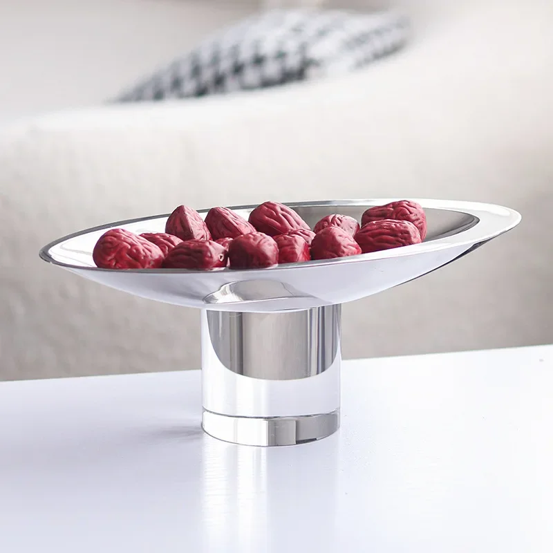 

Luxury Metal Crystal Dessert Plate, High Footed Stainless Steel Plate, Fruit Plate, Decorative Ornaments, Restaurant Utensils