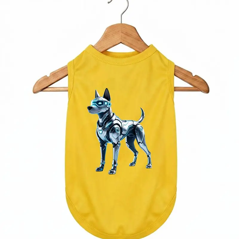 Lightweight Dog Vest for Summer - Robot Dog Graphic - Breathable Yellow Puppy Clothes Non-Cotton Apparel