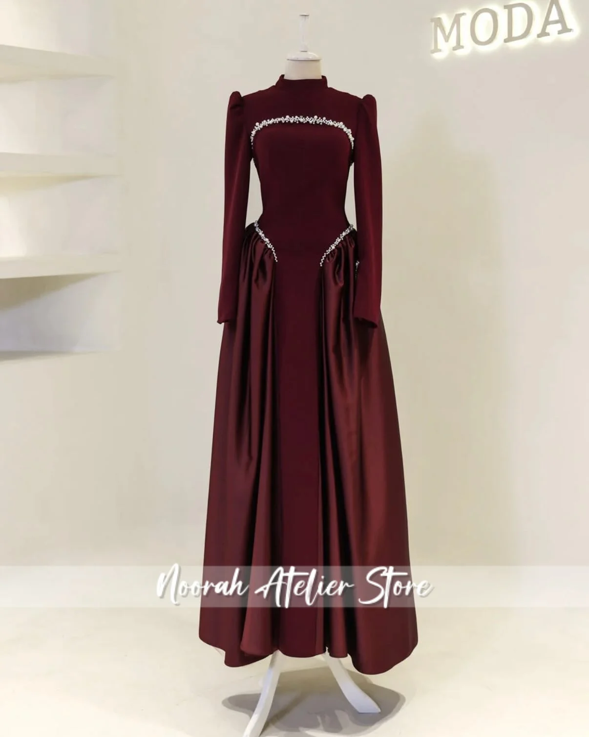 Élégant col haut arabe robes de bal perles châle robe de bal Aline robe formelle pour femme robe islamique robe de bal personnalisé