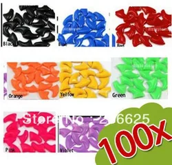 Free Shipping Lots 100pcs 14 Colors Soft Cat Pet Nail Caps Claw Control Paws off + 5pcs Adhesive Glue Size XS S M L