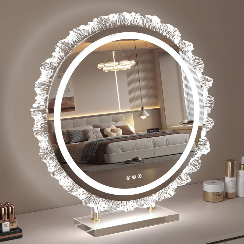 

Wavy Light Mirror Round Cosmetics Korean Style Bathroom Mirror Accessories Cute Mirror Vanity Spiegel Wand Home Decorations