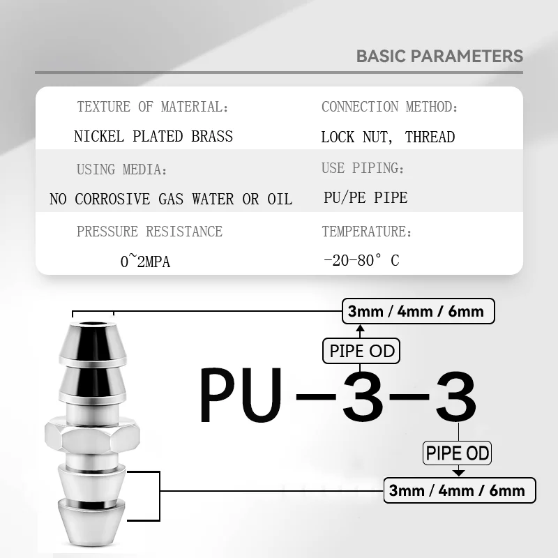10 Stück Mini-Widerhakenanschlüsse Pagodenanschluss M3 M4 M5-Luftschlauch 3 mm 4 mm 6 mm Pagode Messing Pneumatikrohr Luft-Schnellverbindung T-Typ – Detail 2