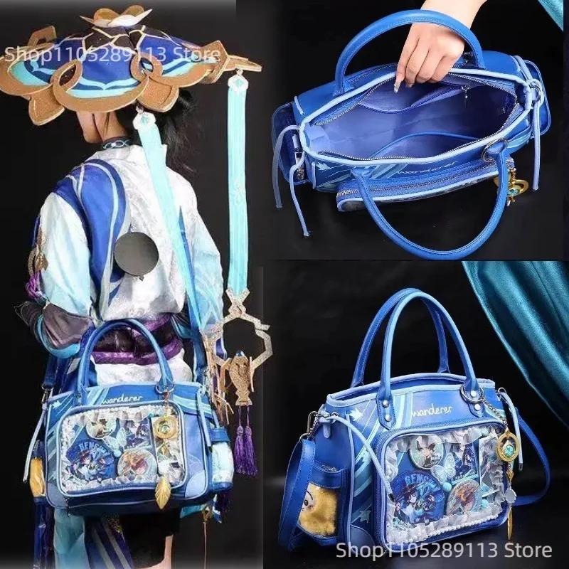 

Сумка на плечо Anime Genshin Impacts Wanderer, милая синяя сумка через плечо с большой вместительностью и прозрачными отделениями, сумка