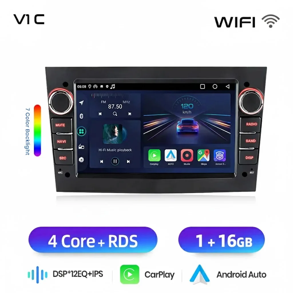 Junsun 7'' Kabelloses CarPlay für Apple Android Auto Autoradio für Opel Astra Vectra Vauxhall Antara Zafira Corsa Vivaro Meriva Combo Tigra 2DIN Multimedia-Stereoanlage mit Lüfter GPS SWC Bluetooth FM