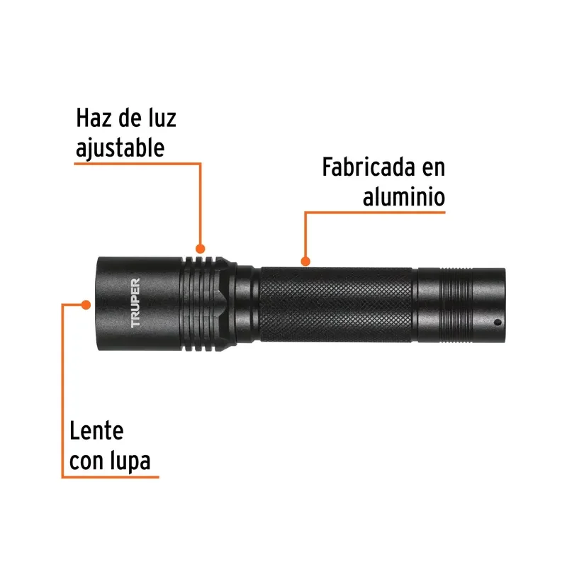 BOX 6 Rechargeable LED Flashlight Aluminum 340 lm TRUPER White Light 10000 Hours Runtime Outdoor Emergency Camping