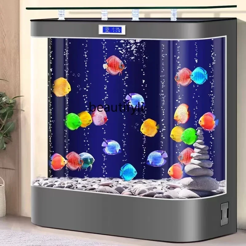 

European double round fish tank living room household medium and large ecological aquarium floor to wall420
