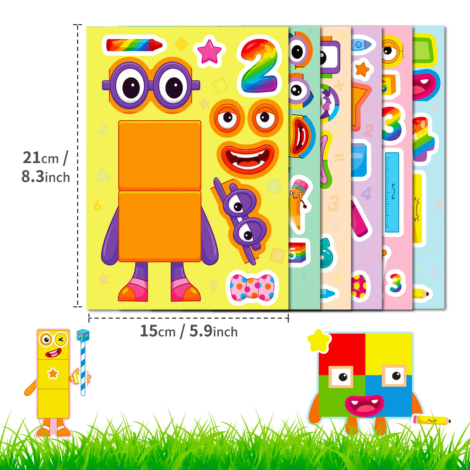 6Pcs Building Block Face Changing Puzzle Stickers Early Learning DIY Creative Educational Decals  Craft Hand‑on Activity