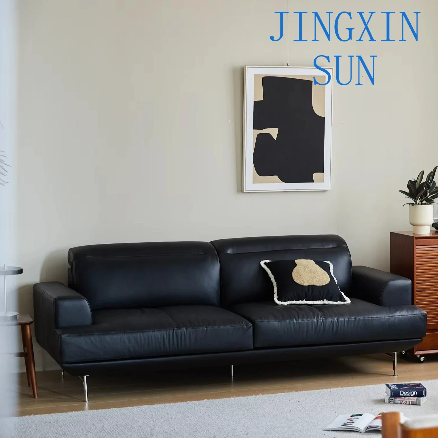 -Living Room Love Seat 2 Seaters Modern Black Leather Sofa Indoor for Loft Compact Apartment