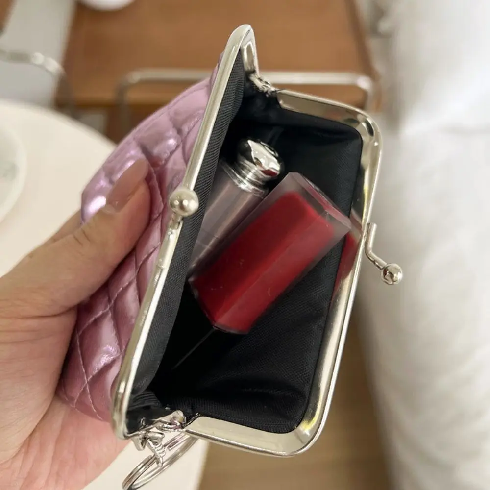 Retro Metal Button Pocket Hasp Coin Purse with Key Ring PU Leather Clutch Wallet Pouch Lipstick Storage Bag Small Wallet Ladies