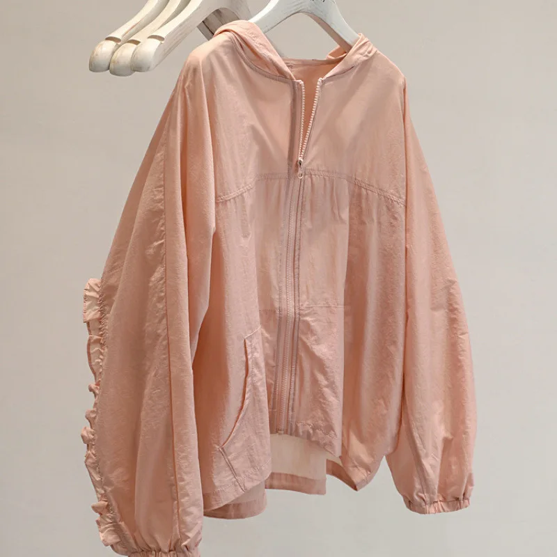 

Women's Sunscreen Clothing 2025 Summer New Style Fashionable Loose and Gentle Black Fungal Edge Sunscreen Clothing Thin Coat
