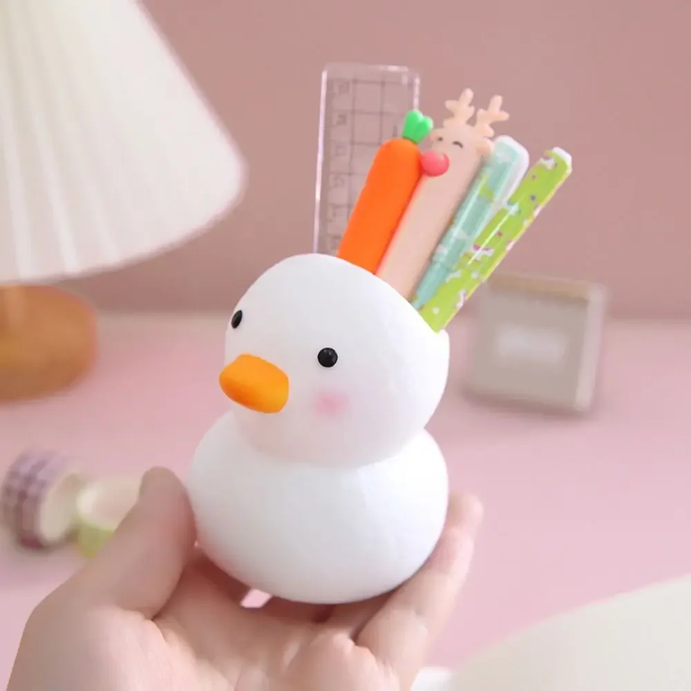 Pen Holder Cute Duck Shape Multifunctional Plastic Cartoon Duck Pencil Pot Container Desktop Storage Organizer Student Supplies