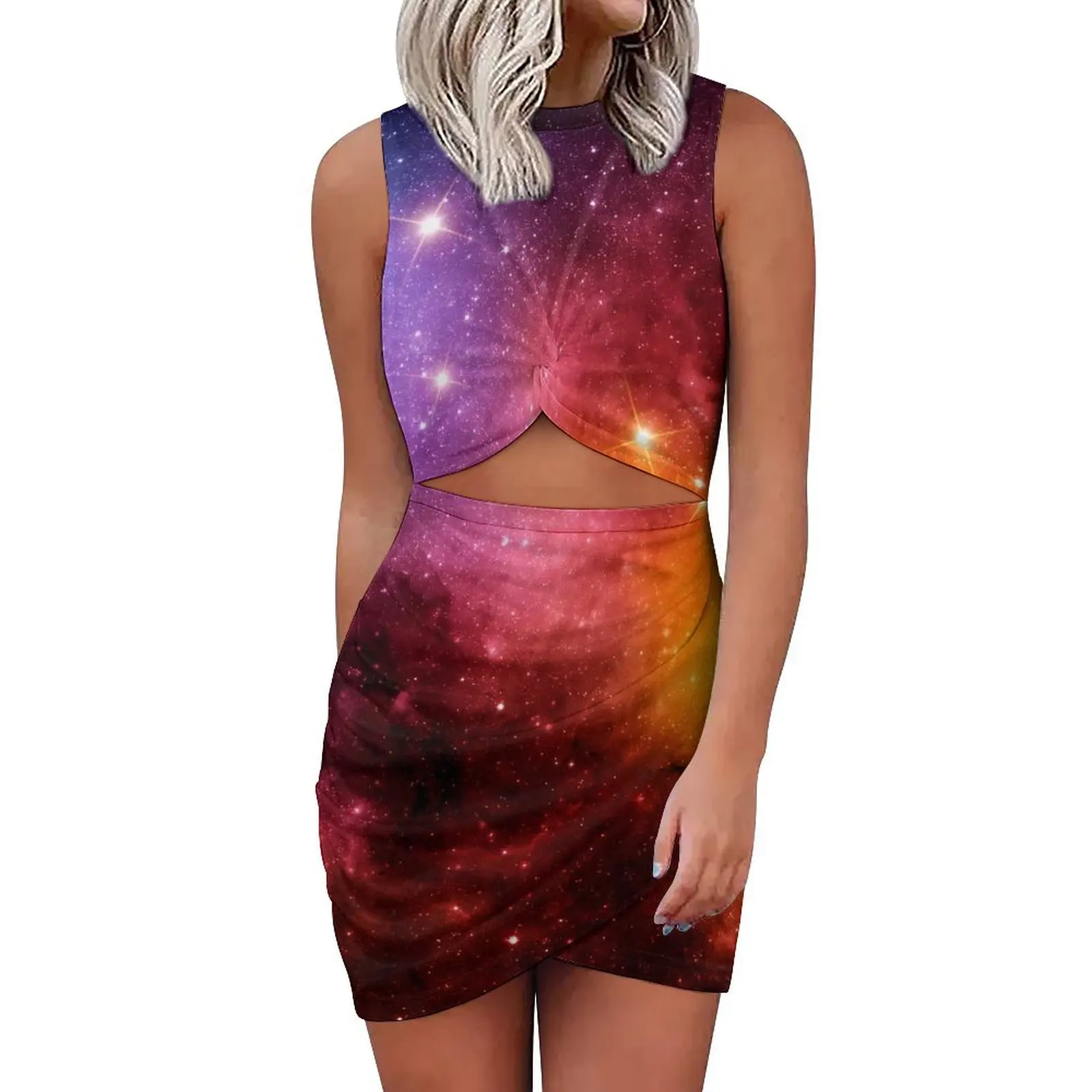 

Galaxy And Nebula Bodycon Dress Woman Outer Space Kawaii Dresses Summer Sleeveless Streetwear Design Dress Big Size