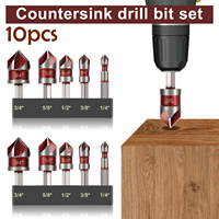 10Pcs Countersink Drill Bit Set with 82-Degree 5 Flutes Quick-Change Hex Shank 1/4 to 3/4 Inch Size Counter Sink Bits for Wood