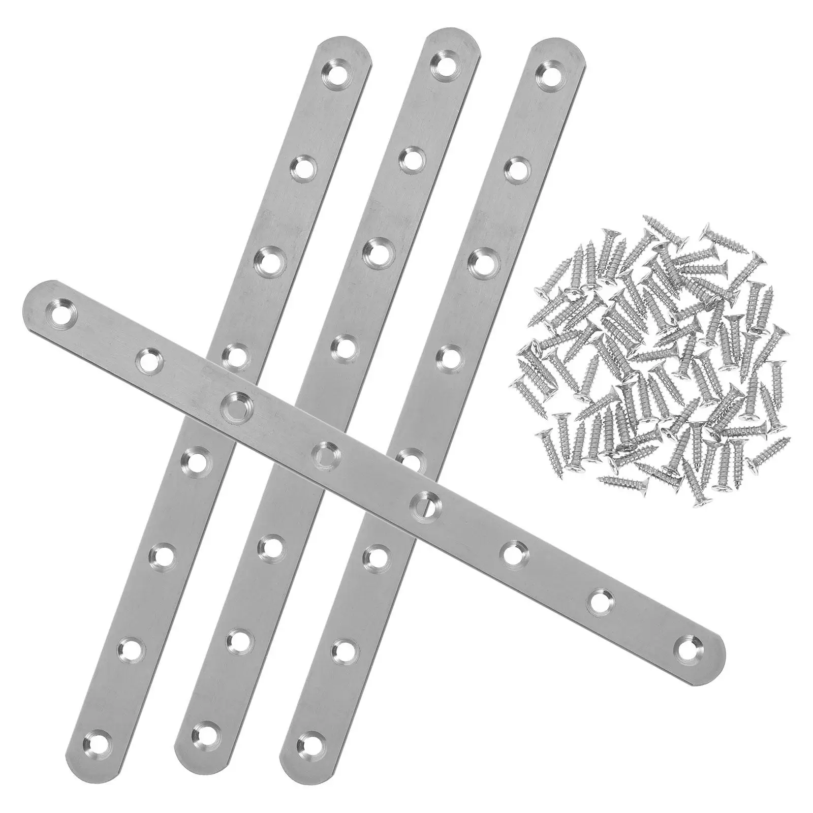 4Pcs Flat Stainless Steel Right Angle Bracket Plate Support Bracket for Wood Metal Brace Metal Strapping with Holes Universal
