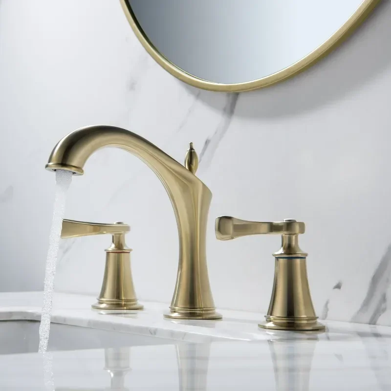 Rose Gold Widespread Basin Faucet Brass Hot Cold Classical Bathroom Mixer Tap Gray Brush Gold Finish Kitchen Sink Faucet