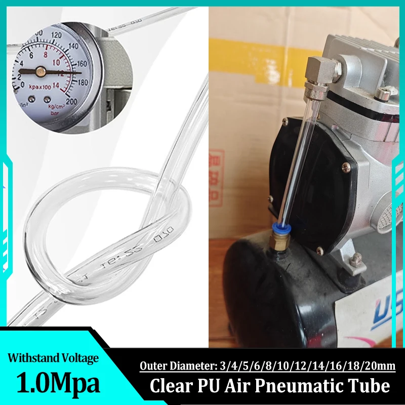 

1~10m PU Hose Pneumatic Tube Air Hose Clear OD.3/4/5/6/8/10/12/14/16/18/20mm Transparent Polyurethane Pipe Air Component Hoses