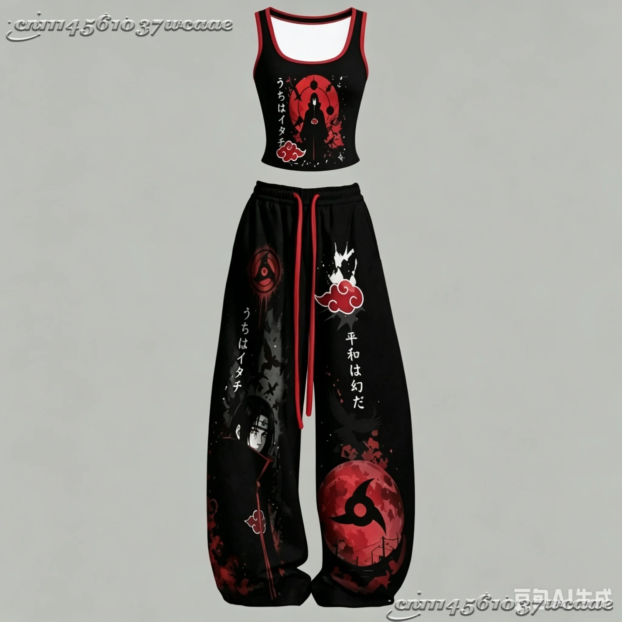 Summer Naruto anime character hot girl tank top and wide-leg thin pants set, casual two-piece home outfit FamilyMatching